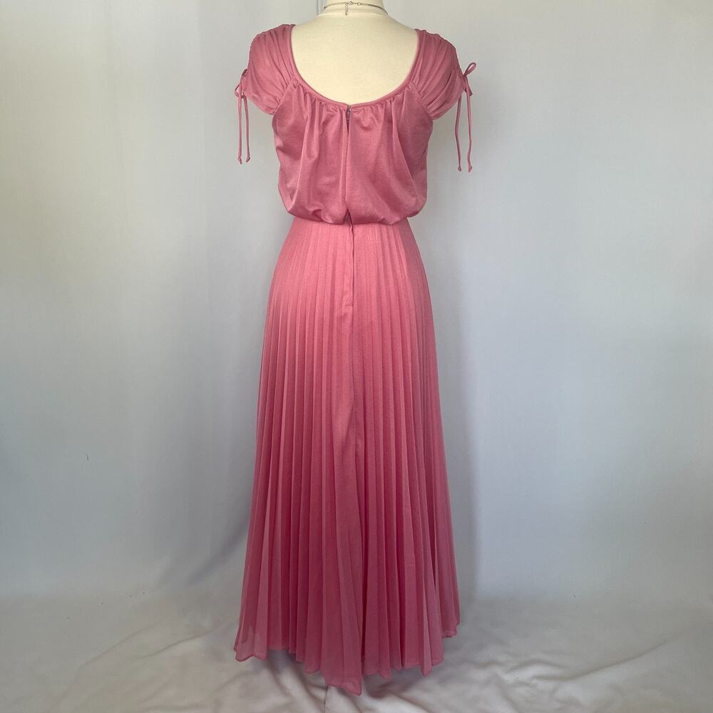 Vintage Formal Dress Size Small Pink Accordion Pleated Maxi Prom Bridesmaid 80s - Picture 10 of 16